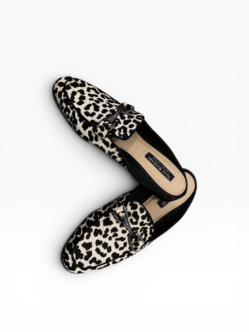 Isaac Mizrahi Black & White Leopard-Print Slip-On Mules